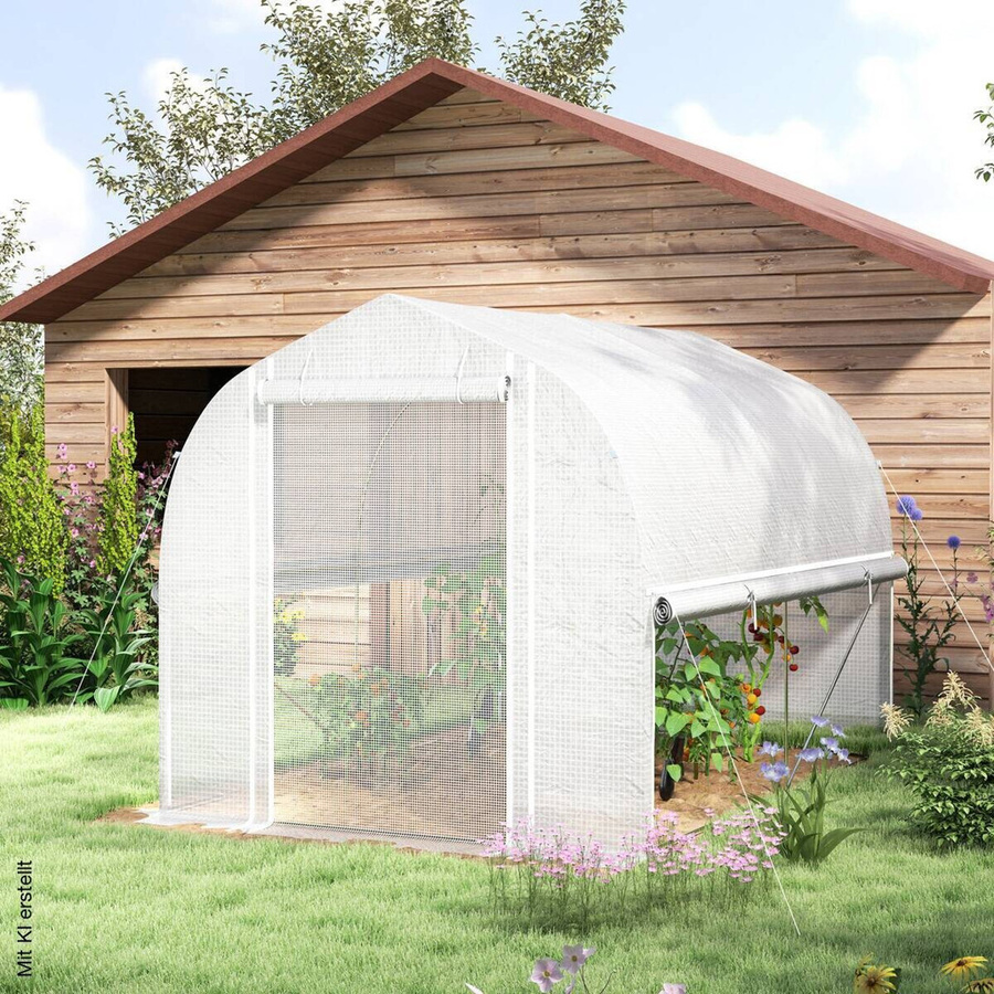 Outsunny Gewächshaus mit verzinktem Stahlrahmen und UV-beständiger Folie, Weiß, B/H/L: 300 x 200 x 200 cm - Bild 3