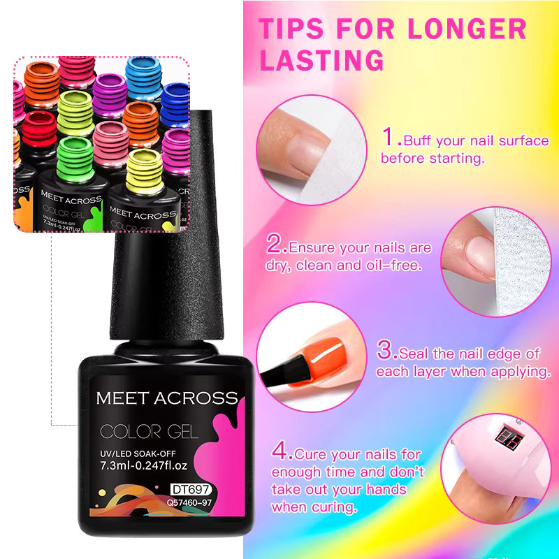 MEET ACROSS Gel-Nagellack-Set, Rosa und Schwarz, Glänzend, 2 Stück - Bild 4