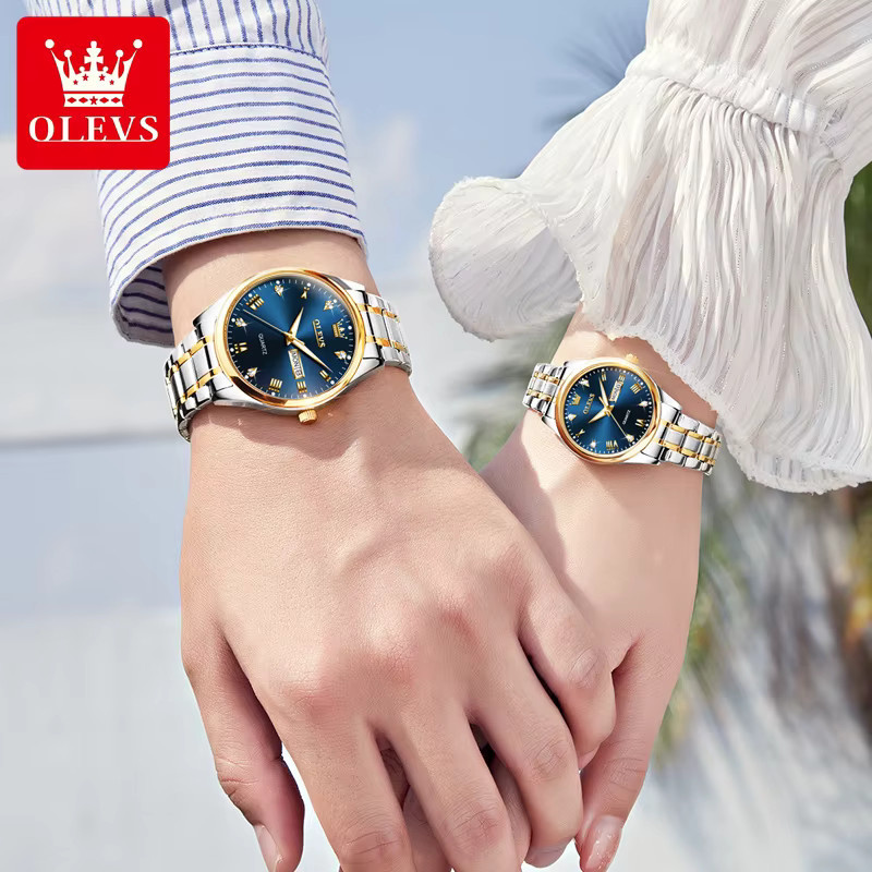 OLEVS Paar Armbanduhr, Quarz, Gold, Diamant, Edelstahl, Unisex - Bild 2