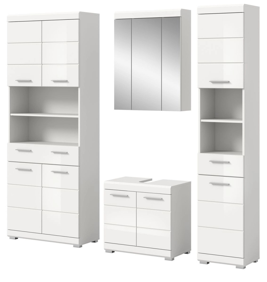Inn.Furn Badmöbel Set Shawn 4-teilig in Weiß Hochglanz mit Waschtisch, Spiegelschrank und Hochschrank, Breite: 201 cm - Bild 3
