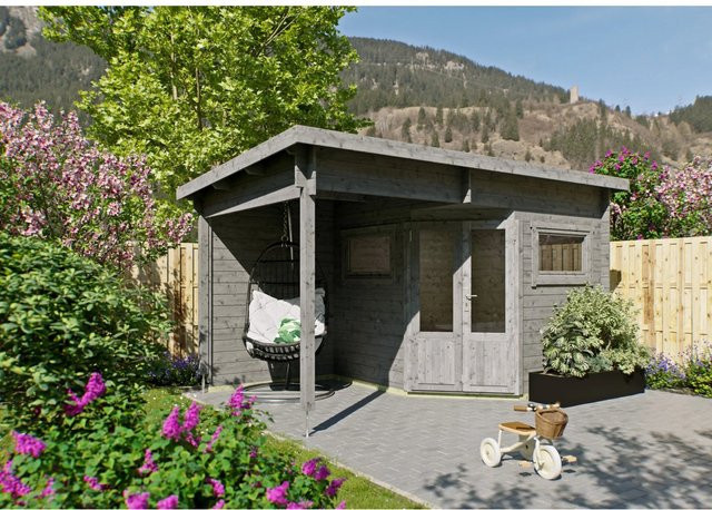Fjordholz Gartenhaus Modell Leva 2B 5-Eck Log Cabin in Grau imprägniert - Bild 1