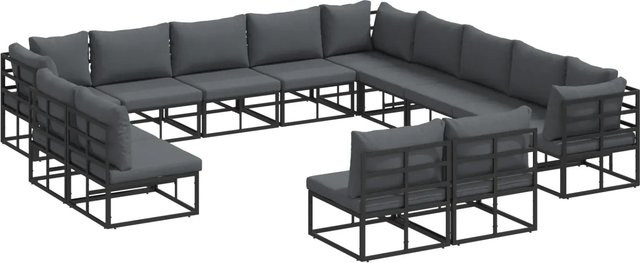 vidaXL Garten-Sofa-Set 13-teilig in U-Form aus Aluminium und Textilene mit Kissen in Schwarz und Anthrazit - Bild 1