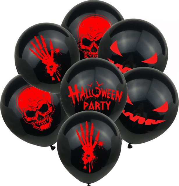 Ataozhekou Halloween Luftballons Set mit Geist, Spinne, Hexe, Fledermaus, Kürbis und Skelett in Schwarz und Rot, 12 Stück - Bild 1