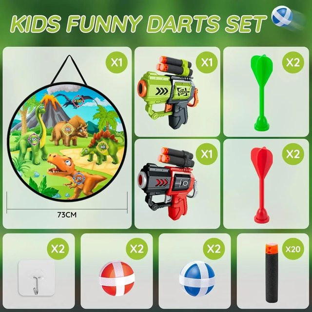 Fashnics Dartscheibe für Kinder, mit Spielzeugpistolen und Klettbällen, Grün - Bild 1