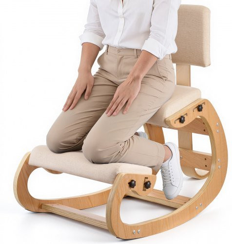 VEVOR Ergonomischer Kniehilfe-Stuhl aus Holz in Braun mit verstellbarer Rückenlehne und dicken Schaumstoffkissen aus Leinenstoff - Bild 1