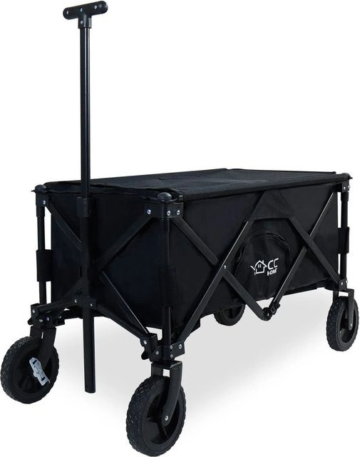 CCLIFE Bollerwagen Handwagen mit Sitz und Seitentasche, faltbar, Schwarz, Tragkraft 80 kg - Bild 1