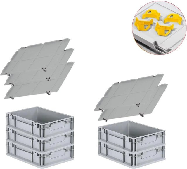 PROREGAL Spar Set mit 5x Eurobox Nextgen Economy in Gelb inklusive Auflagedeckel und 4x Schiebeschnappverschlüssen, H x B x T: 12 x 30 x 40 cm - Bild 1