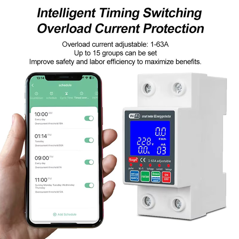 Luxuglow Smart Life PV Smart Leistungsschalter Tuya WLAN MCB mit Stromleckschutz, 63A, 230V, Weiß - Bild 2