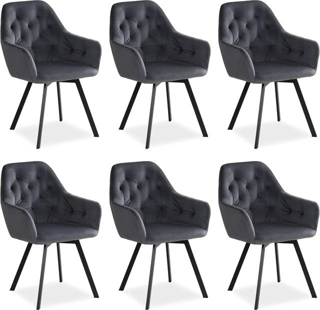 Homestyle4u 6er Set Polsterstühle drehbar in Grau mit Samtbezug und Armlehnen - Bild 1