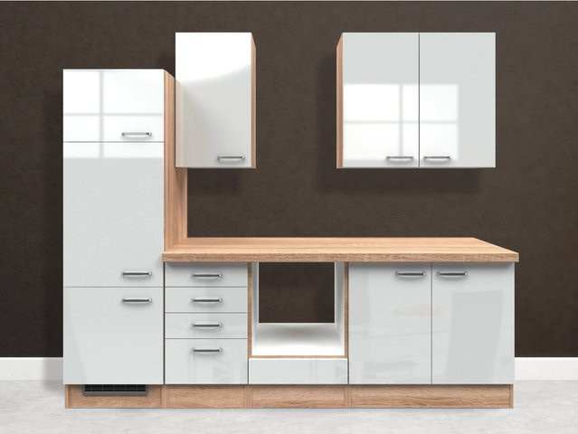 Flex-Well Exclusiv Küchenzeile Valero in Hochglanz Weiß mit Eiche Nachbildung, B/T/H: 270 x 60 x 234 cm - Bild 1