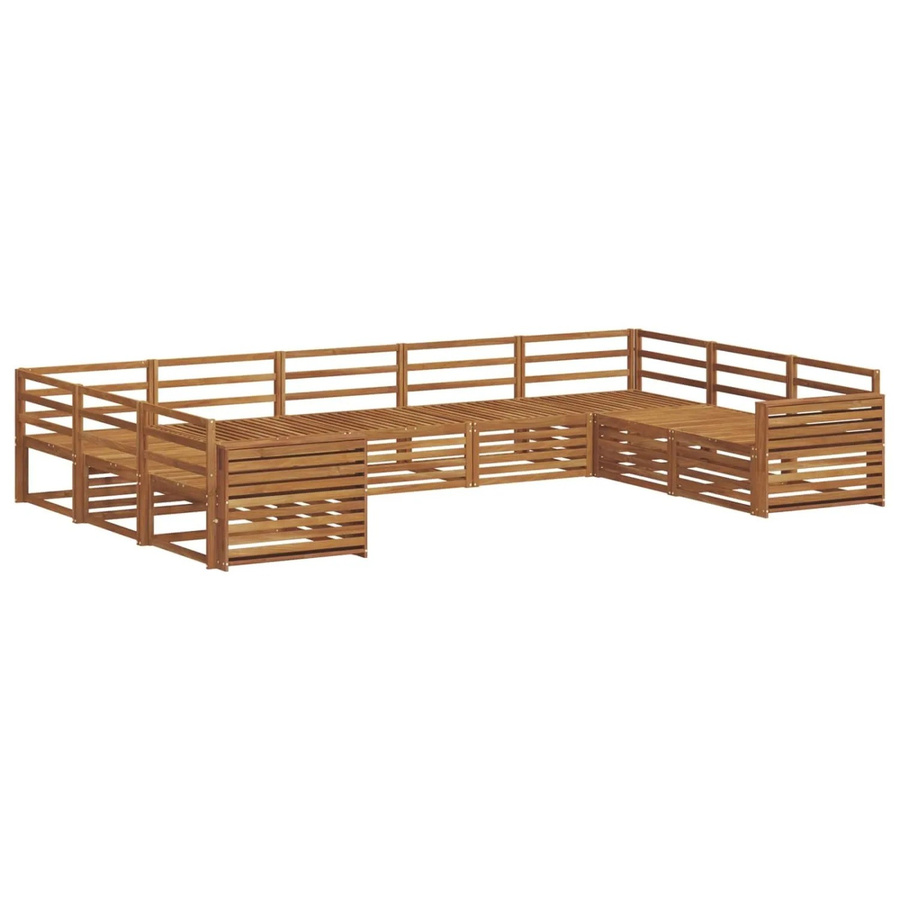 vidaXL Sofagarnitur aus Massivholz Akazie in Natur, 9-teiliges U-Form Sofa Set mit modernem Latten-Design und Armlehnen, Farbe: Braun - Bild 2