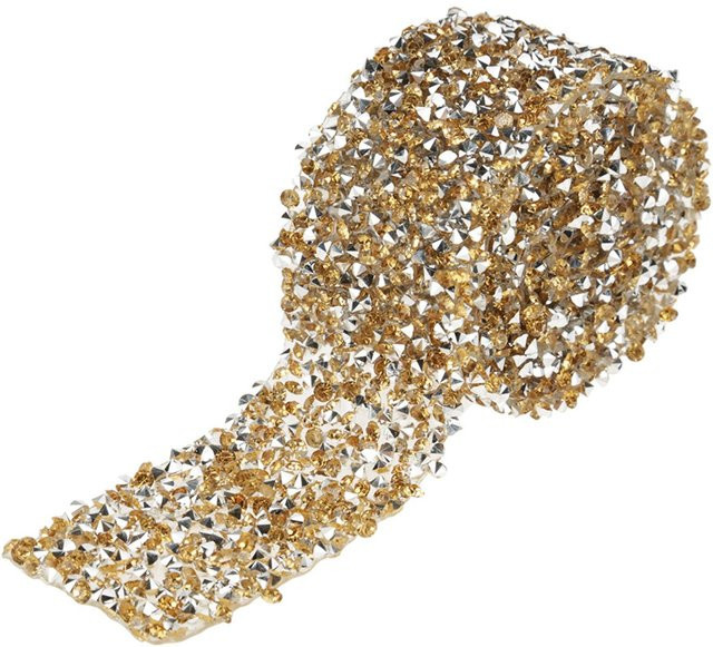 Neoglint Diamant Mesh Wrap Rolle mit Sparkle Crystal Strass Band in Braun und Gold zur Hochzeitsdekoration - Bild 1