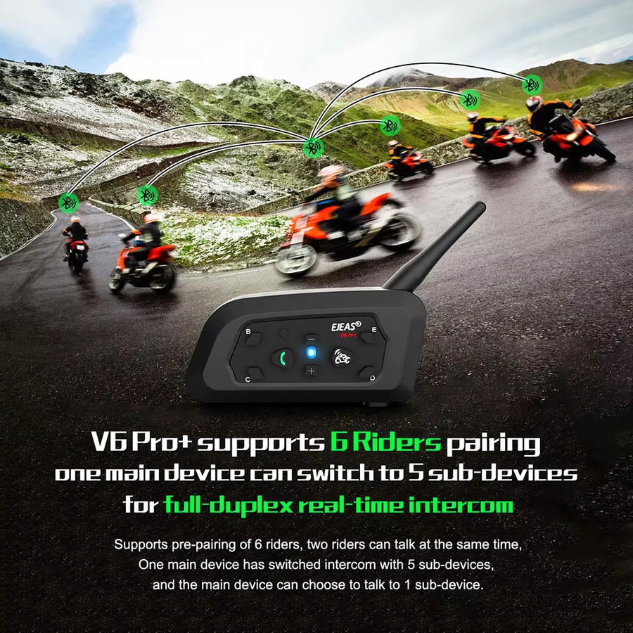 EJEAS V6 PRO+ Bluetooth-Motorradhelm-Intercom-Headset in Schwarz mit 800 m Reichweite für 6 Fahrer und IP67 Wasserdichtigkeit - Bild 4