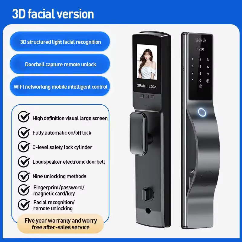 BMAD WLAN Smart Schloss mit 3D-Gesichtserkennung und biometrischem Fingerabdruck in Schwarz - Bild 3