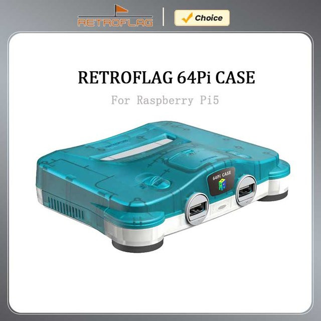 Retroflag N64Pi Gehäuse für Raspberry Pi 5 in Türkis mit zwei USB-Anschlüssen und SD-Kartenaufbewahrung - Bild 1