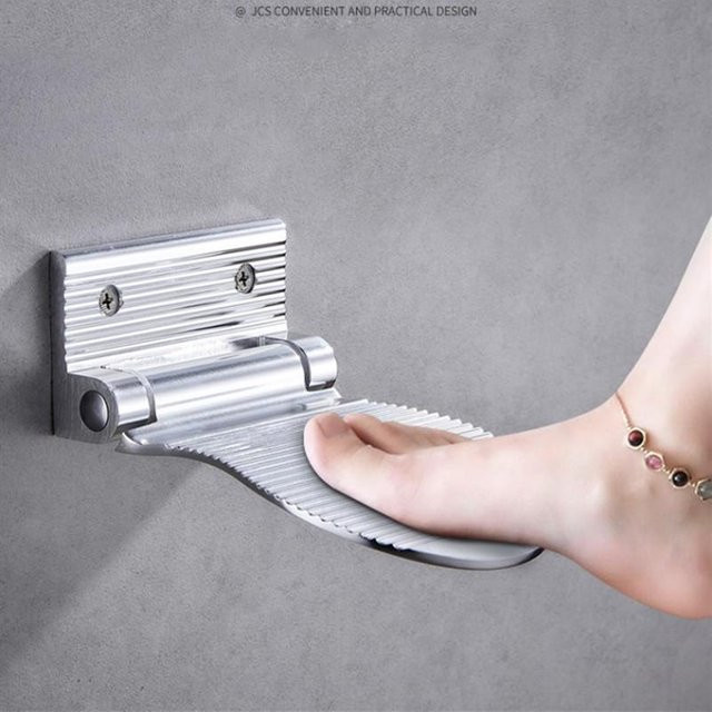 Wandmontierbarer Dusch-Fußhocker aus Aluminiumlegierung in Silber, klappbar für das Badezimmer - Bild 1