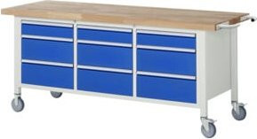 Rau Fahrbare Werkbank 8573 mit 9 Schubladen in Grau und Multicolour, B/T/H: 200 x 70 x 88 cm - Bild 1