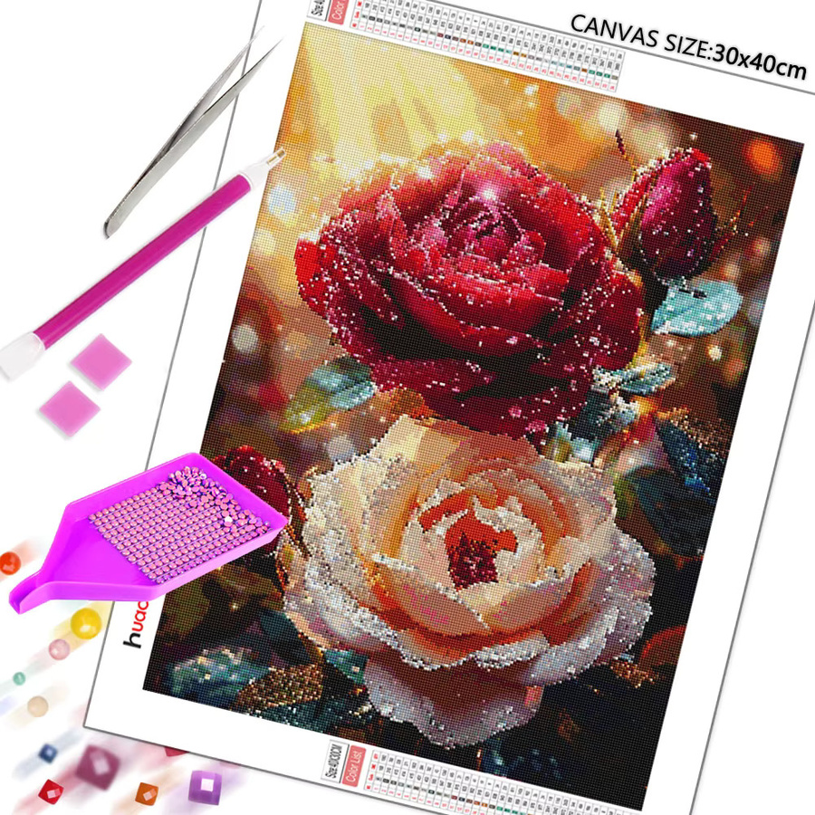 Huacan Diamantmalerei Rose Bastelset mit floralem Mosaik in Multicolour, Breite: 20,0 cm, Höhe: 30,0 cm - Bild 2
