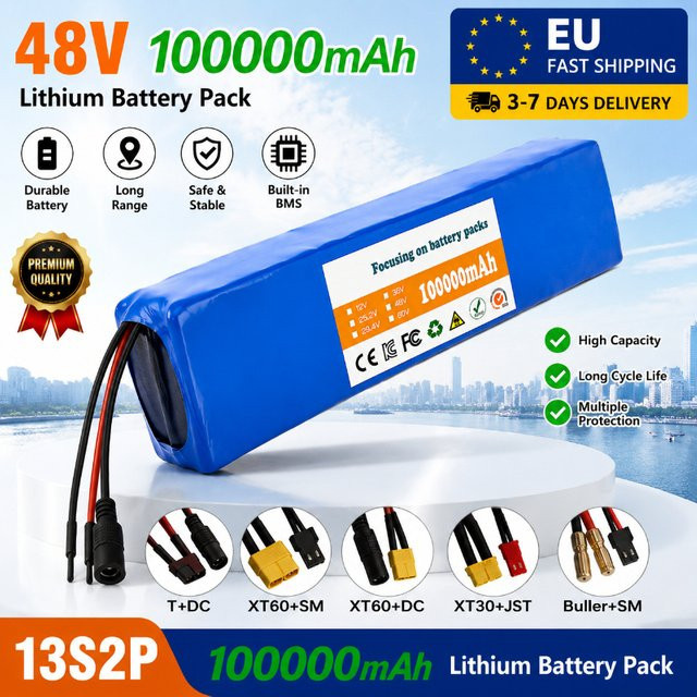 Ryobi Lithium-Ionen-Akkupack 48V 100Ah 100000mAh mit Smart BMS in Blau für E-Bike, E-Scooter und DIY-Anwendungen mit XT60 und XT30 Steckern - Bild 1