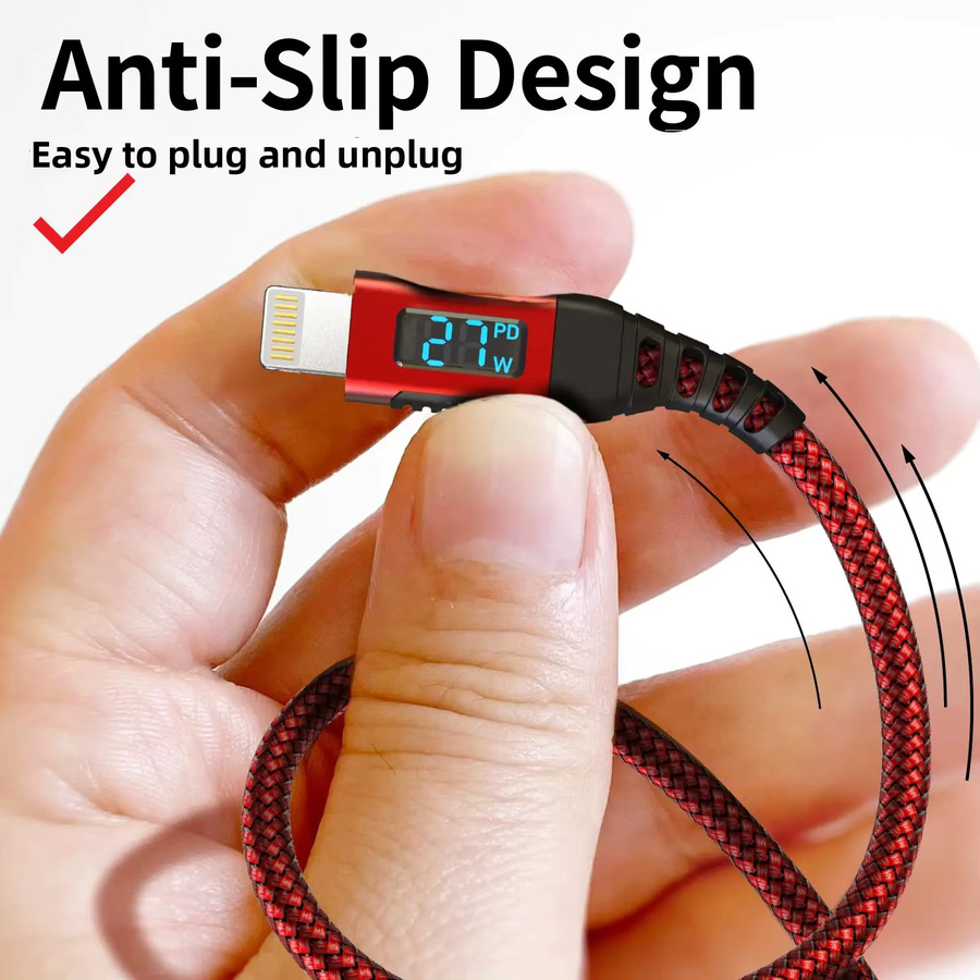 LAIHONEN MFi-zertifiziertes USB-C auf Lightning Ladekabel mit LED-Anzeige für 27W PD Schnellladung in Schwarz - Bild 4