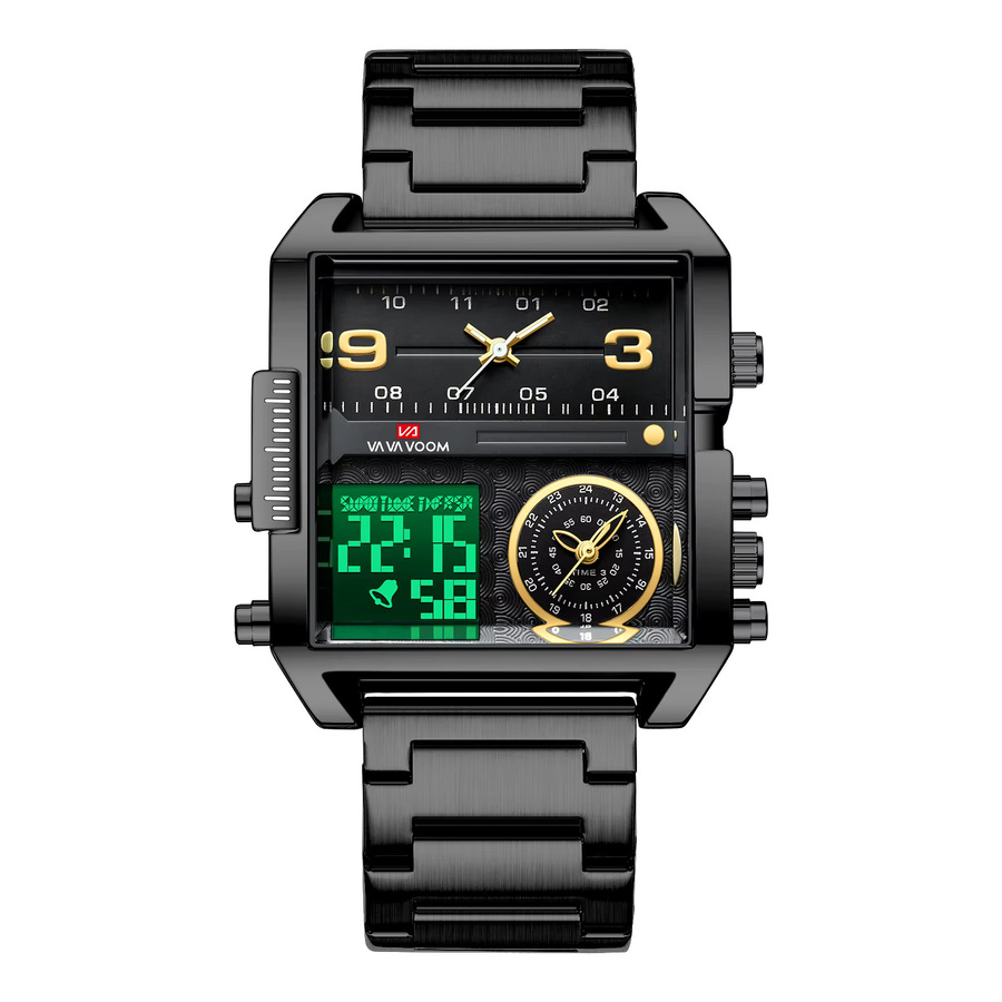 VA VA VOOM Digitaluhr, Quarz, Edelstahl, Gold, Schwarz, Herren - Bild 4