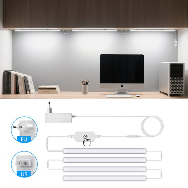 Lcamaw Dimmbare LED-Unterschrankleuchte aus Aluminium in Weiß mit Touch On/Off und Netzteil - Bild 1