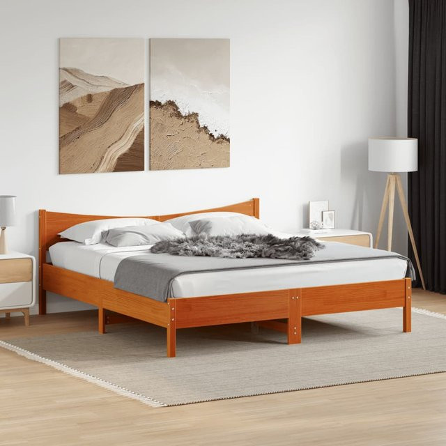 vidaXL Massivholzbett aus Kiefernholz in Wachsbraun mit rustikaler Optik, B/T/H: 180 x 200 x 185,5 cm - Bild 2