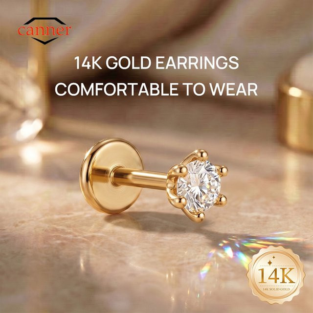 CANNER Piercing-Ohrstecker, 14K Gold, Titan, Zirkonia, Damen - Bild 1