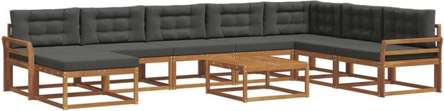vidaXL Outdoor-Sofagarnitur aus Akazienholz in L-Form, 9-teiliges Set mit anthrazitfarbenen Kissen und Armlehnen - Bild 1