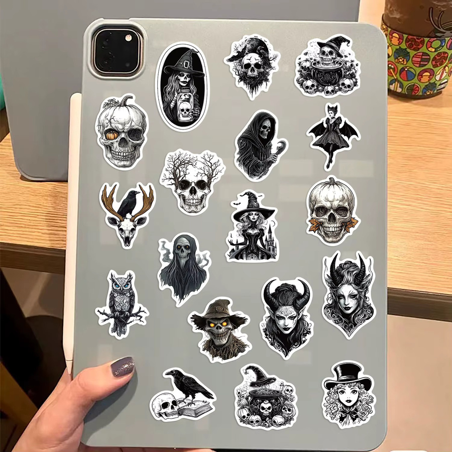 50 Stück YIIMANNER Cartoon Skelett Graffiti Aufkleber in Schwarz und Weiß, wasserfeste Sticker für DIY-Projekte, Notebook und Gepäck - Bild 3