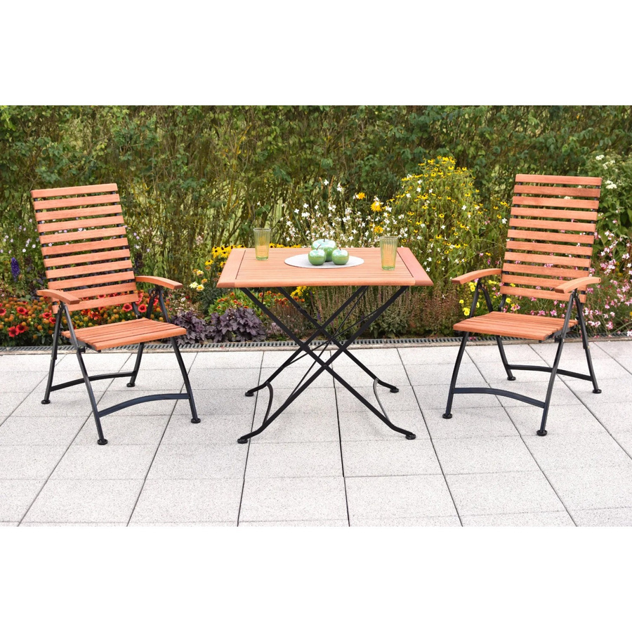 Merxx Schlossgarten Set 3-tlg. aus Eukalyptusholz mit Klapptisch und 2 Klappsesseln in Grau und Braun, Tisch Breite: 90 cm - Bild 2