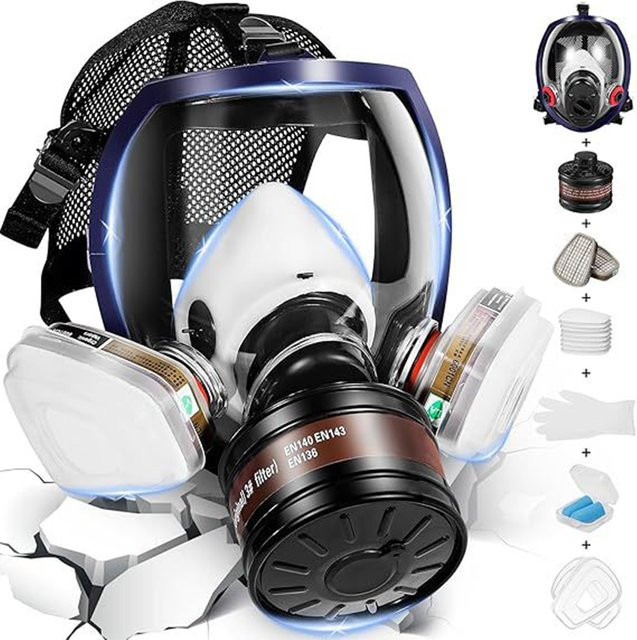DEWBEST Vollgesichts-Atemschutzmaske mit 40 mm Aktivkohlefilterbehälter für Chemikalien, Sprühfarben und taktische Einsätze - Bild 1