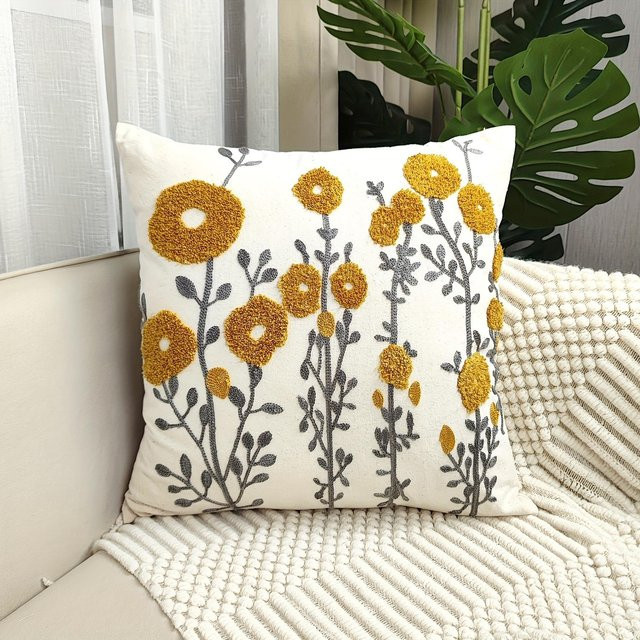 JMG Clothing Boho Kissenbezug mit Blumenmuster aus Baumwolle und Leinen in Weiß, B/T: 45 x 45 cm - Bild 1