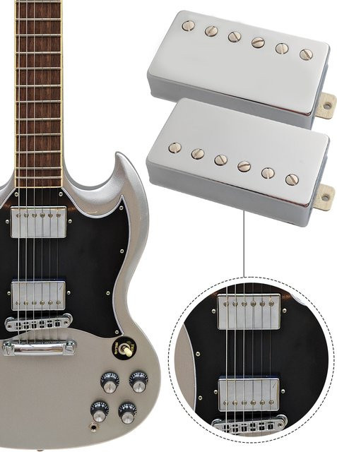 Phrilam Pro LP Vintage High Output 5-Pickup-Set für E-Gitarren im LP-Stil, abgedeckte Humbucker für Hals und Brücke, Farbe: Silber, 7,6/16K - Bild 1