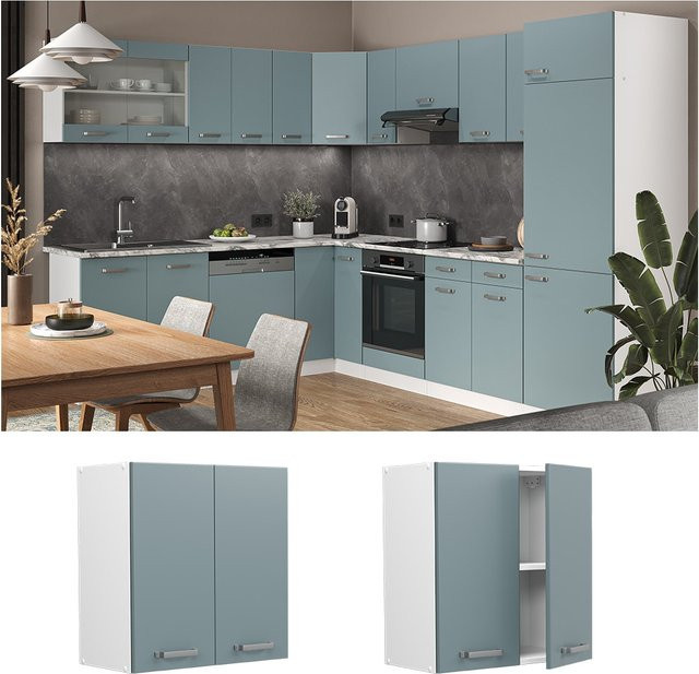 Vicco R-Line Hängeschrank Küchenschrank modern Blau-Grau/Weiß B: 60 cm, H: 31 cm, T: 11,82 cm - Bild 1