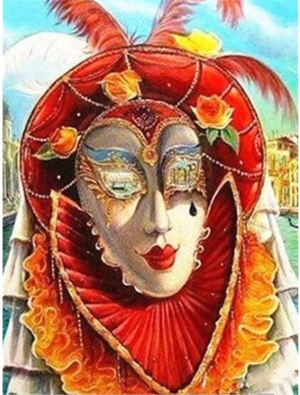 FIYO Diamond Painting 5D Maske und Landschaft als Mosaik-Stickerei in Dunkelgrau und Mehrfarbig, B: 30 cm, H: 20 cm - Bild 1