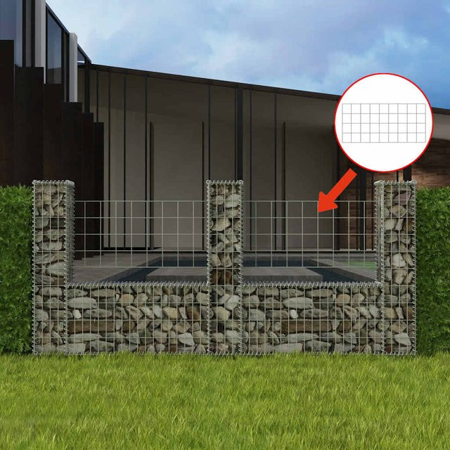 vidaXL Gabionenkorb in U-Form aus verzinktem Stahl, Farbe: Silber, B/T/H: 240 x 20 x 100 cm - Bild 2
