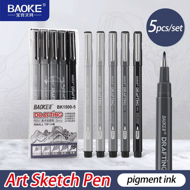 BAOKE Kunst-Skizzenstift-Set mit 5 Farben, weiche und feine Spitze, wasserbasierte Pigmenttinte, Multicolour - Bild 1