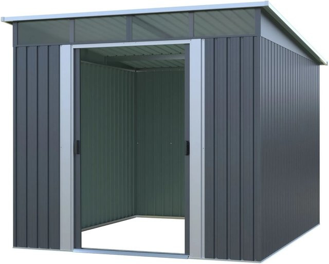 Osoltus Metall Gerätehaus mit Pultdach in Anthrazit Grau, Geräteschuppen aus Stahlblech mit Schiebetüren und Sichtfenstern, B: 238 cm, T: 279 cm, H: 202 cm - Bild 1