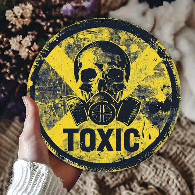 Potdemiel Vintage Metallschild Toxic Danger Symbol, Rundes Aluminium Wandkunst Dekor in Gelb, Durchmesser: 20,32 cm - Bild 1