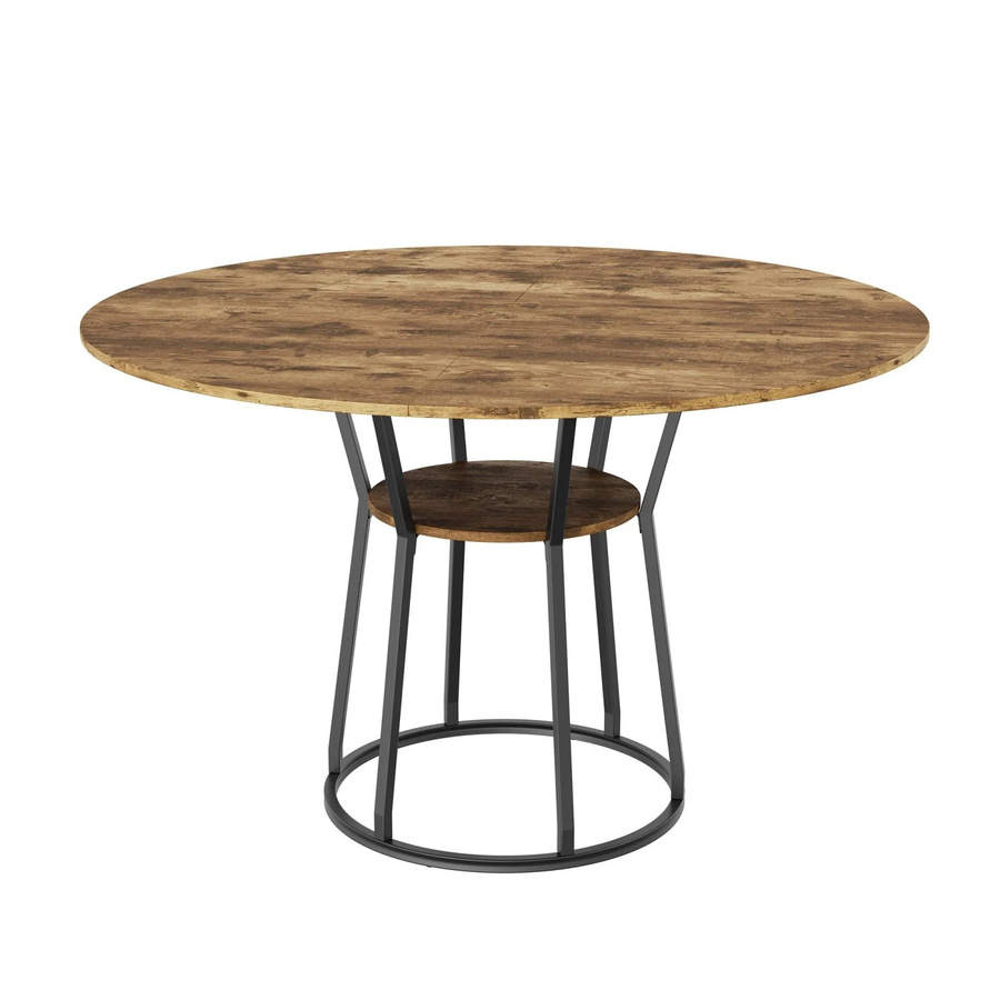 PXloue Esstisch Rund in Tigerholzoptik aus MDF und Metall, Durchmesser: 120 cm, Höhe: 75 cm, Schwarz-Braun - Bild 2