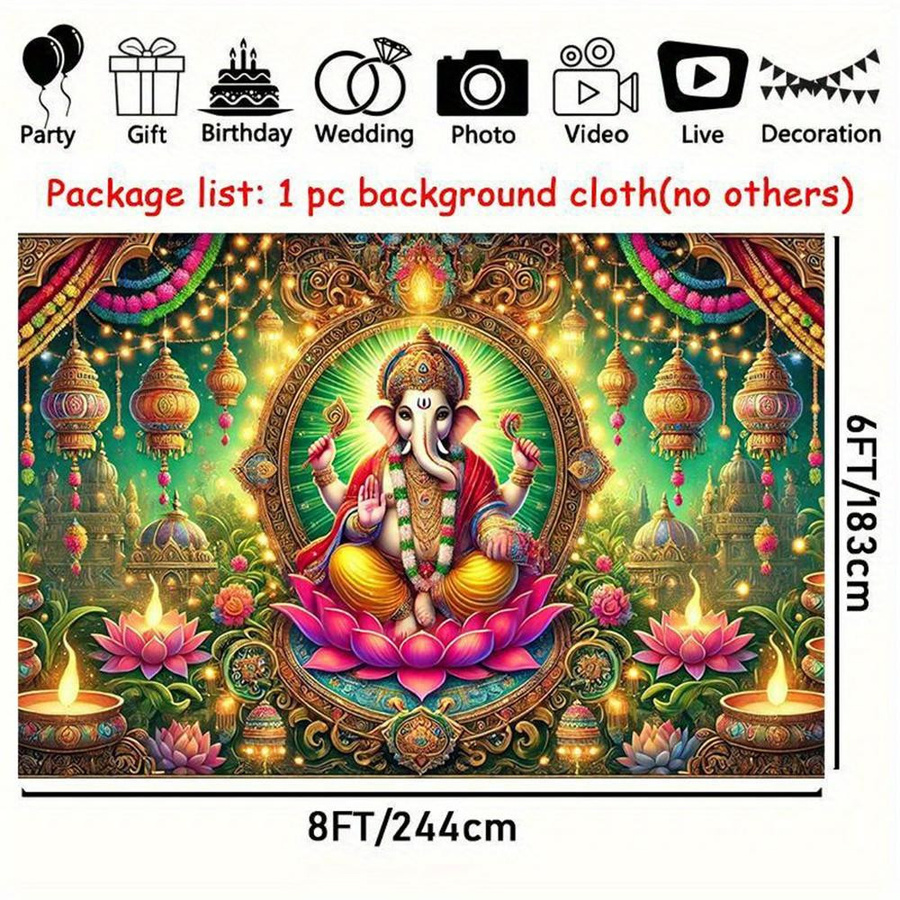 JMG Household Supplies Lord Ganesha Wandteppich aus Polyester, Mehrfarbig, B/H: 40 x 60 cm - Bild 2