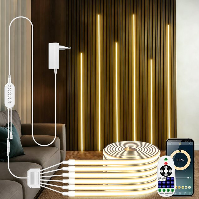CHNAITEKE Bluetooth Dimmbare COB LED Neon-Lichtleiste aus Silikon in Weiß für TV-Hintergrund und Wanddekoration - Bild 1