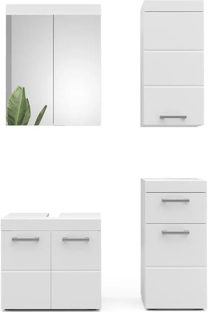 Vicco Badmöbelset Luna in Weiß im Skandi-Design bestehend aus Spiegelschrank, Midischrank und Hängeschrank - Bild 2