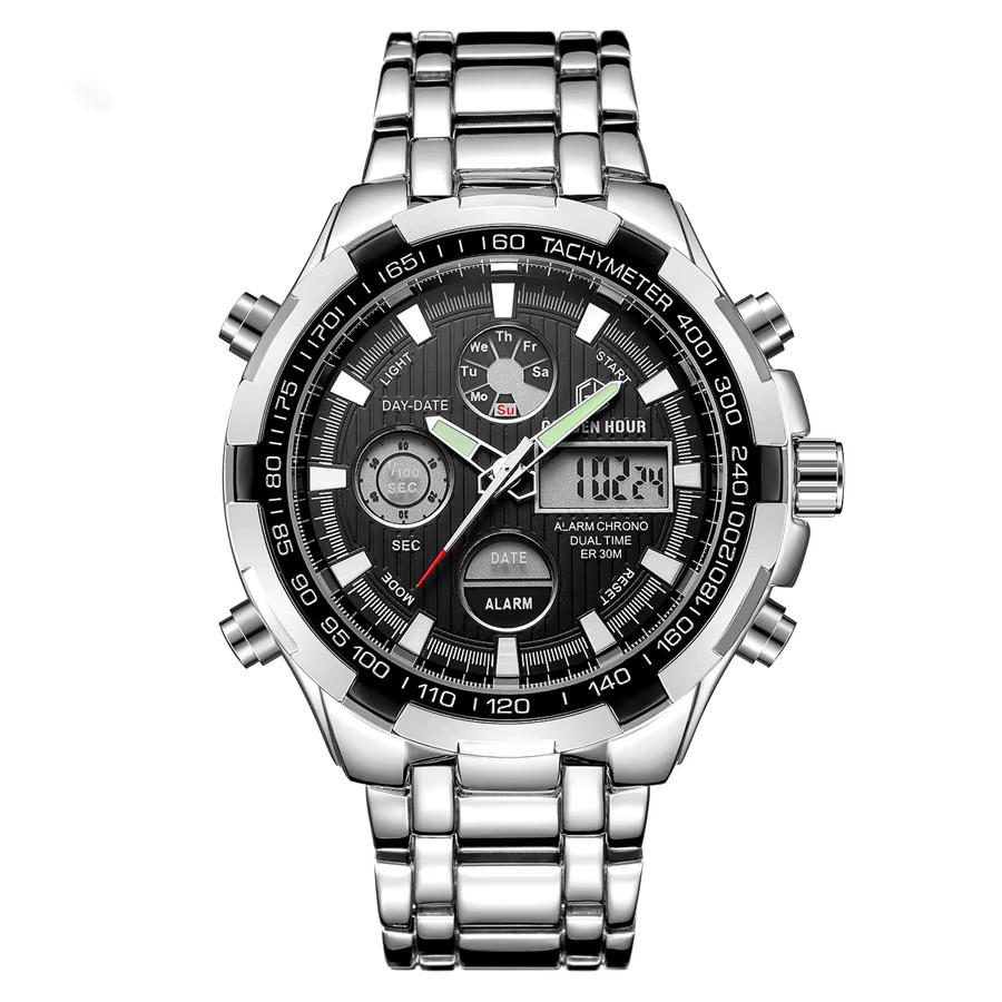 GOLDENHOUR Smartwatch, Herren, Edelstahl, Silber, Schwarz, Analog-Digital - Bild 6