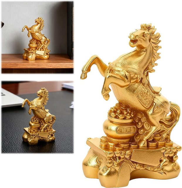 KITPIPI Feng Shui Pferde-Statue 2026 Jahr des Pferdes als dekoratives Gold Ornament für Schreibtisch und Bücherregal aus PVC - Bild 1