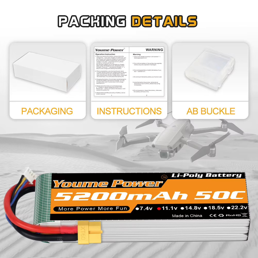 YOUME POWER 3S LiPo-Akku mit 11,1 V, 5200 mAh und XT60-Anschluss für RC Cars, Flugzeuge, Drohnen und Boote - Bild 5