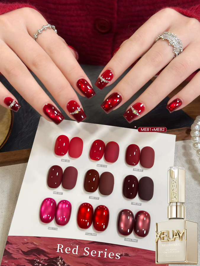 XEIJAYI Rote Serie Katzenauge Gel-Nagellack-Set, Glänzend, 15 ml - Bild 2