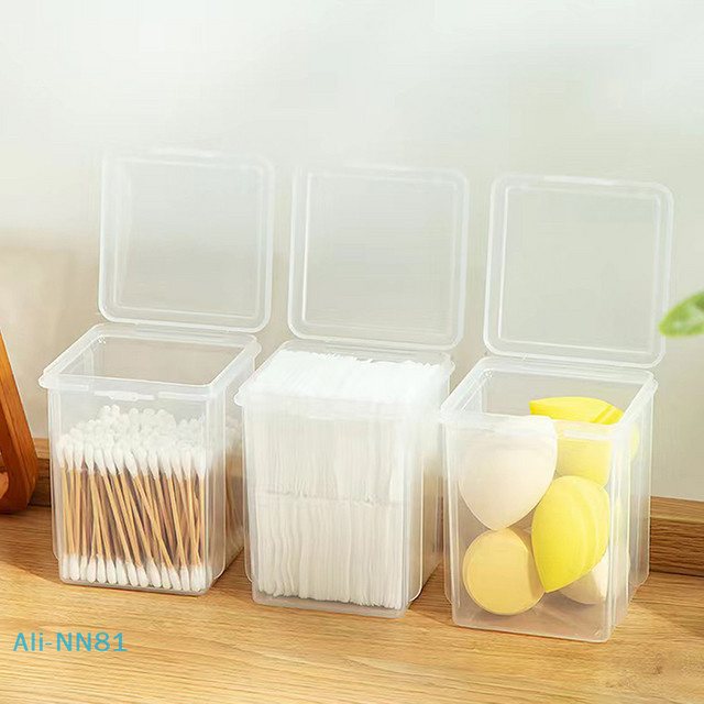 Staubdichte Aufbewahrungsbox für Wattestäbchen und Kosmetikschwämme von SHNGki, transparent mit Deckel aus Kunststoff - Bild 1