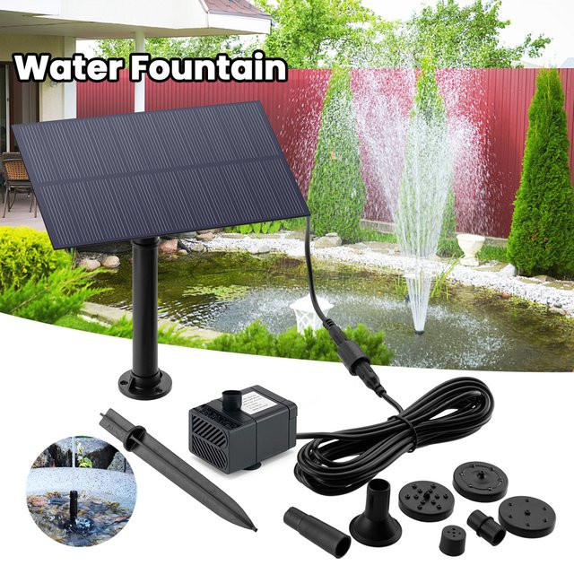 Solarbetriebene Wasserpumpe für Gartendekoration und Fischbecken mit Solarpanel und Pfahl, Schwarz, 180L/h - Bild 1